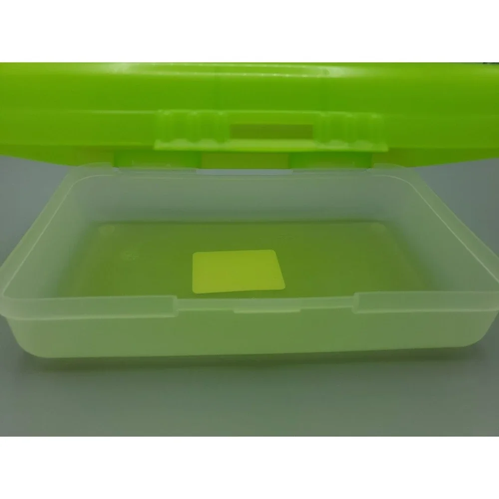 Spacemaker Vintage 1990s Plastic Pencil Case Box Neon‎ Green Top Frosted Bottom